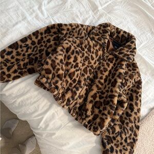 Chic Leopard Print Faux Fur Coat